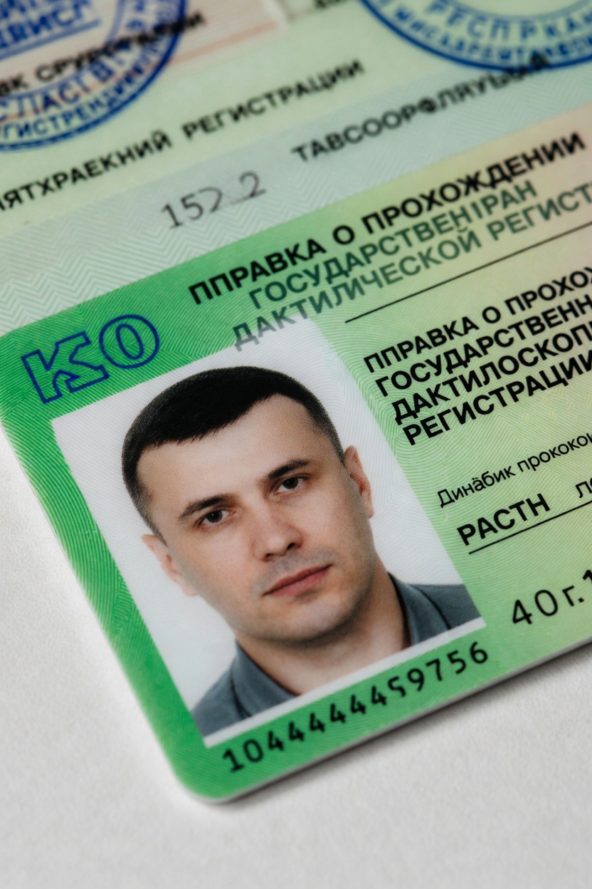 Russian Green Card — Справка о прохождении государственной дактилоскопической регистрации — the official laminated fingerprint certificate required for Shared Values TRP submission under Decree № 702
